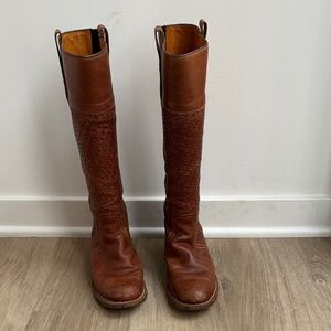 Frye Woven Brown Leather Tall Boots